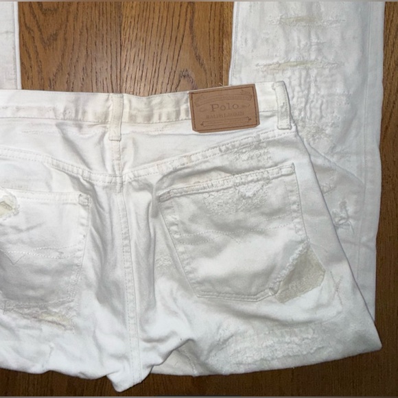 Polo Ralph Lauren Sullivan Slim Straight Jean in White Destroyed 29 x 32 - Picture 12 of 13